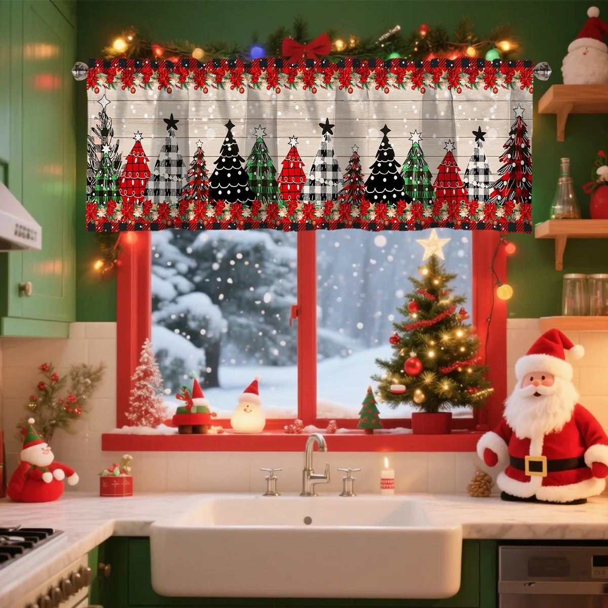 Natal cortina curta feliz nata - Interior Design Kitchen avaliação e preço